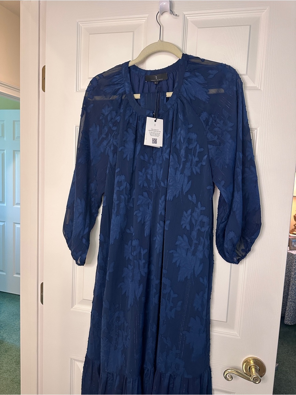 Elise Dress Navy Burnout Chiffon - Picture 5 of 8